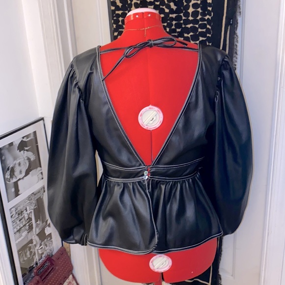 Staud Luna Vegan Leather Peplum Top - Picture 6 of 15